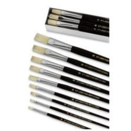 LEBEZ PENNELLI IN PURA SETOLA PUNTA A SPATOLA DIMENSIONE 2 MANICO IN LEGNO COL. NERO CONF 12 Pz.